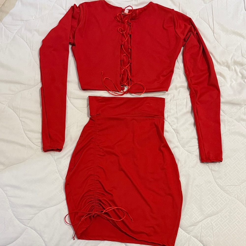 🔥 Sexy Red Lace-Up Two-Piece Set